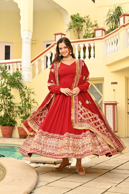 Fantastic Red Color Sequins Embroidered Anarkali Gown