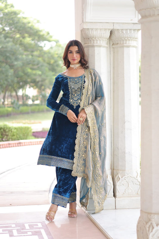 Ready to Wear Blue Velvet Salwar Suits for Eid