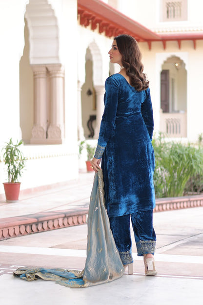 Ready to Wear Blue Velvet Salwar Suits for Eid