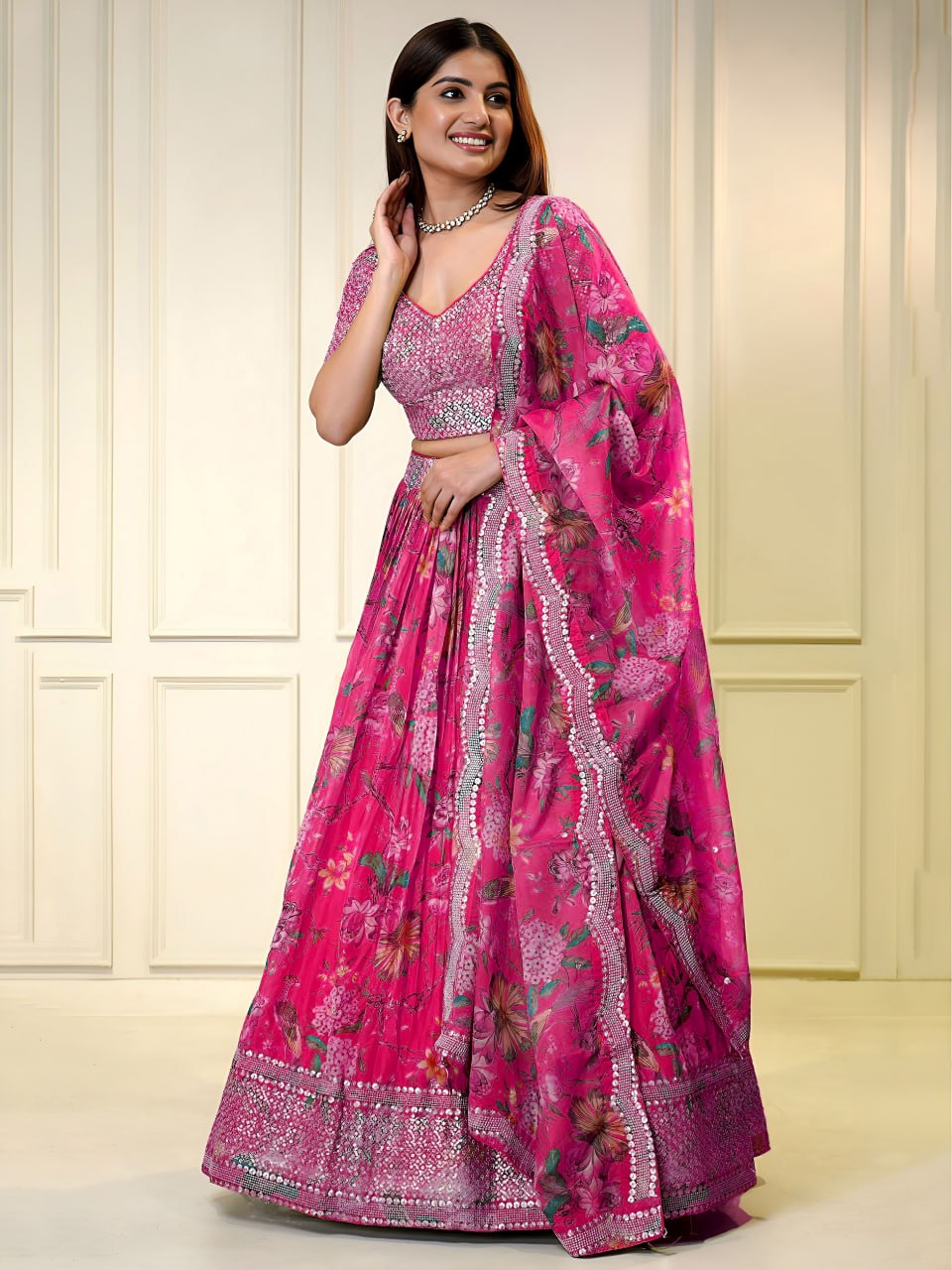 Pink Organza Embroidered Ready to Wear Lehenga Choli