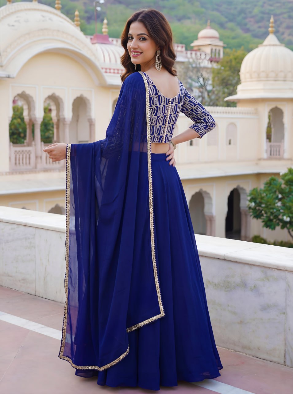 Blue Georgette Bridesmaids Lehenga Choli for Party