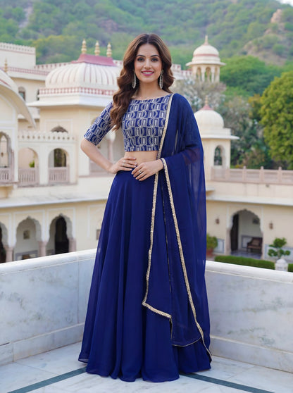 Blue Georgette Bridesmaids Lehenga Choli for Party