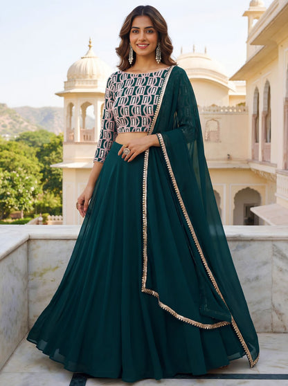 Green Georgette Ready to Wear Lehenga Choli for Farewell