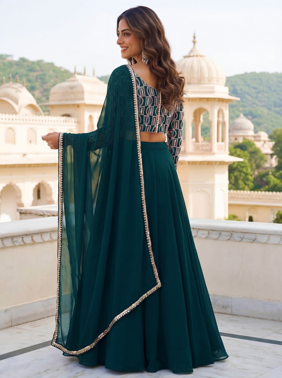 Green Georgette Ready to Wear Lehenga Choli for Farewell