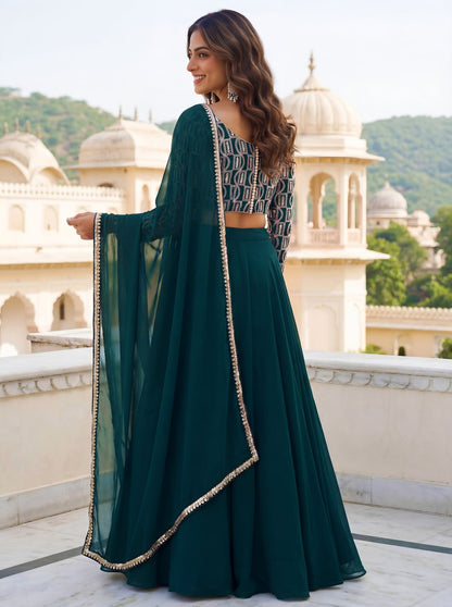 Green Georgette Ready to Wear Lehenga Choli for Farewell