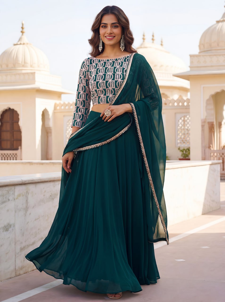 Green Georgette Ready to Wear Lehenga Choli for Farewell