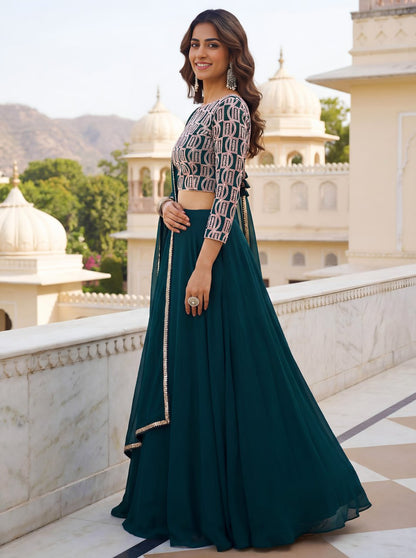 Green Georgette Ready to Wear Lehenga Choli for Farewell
