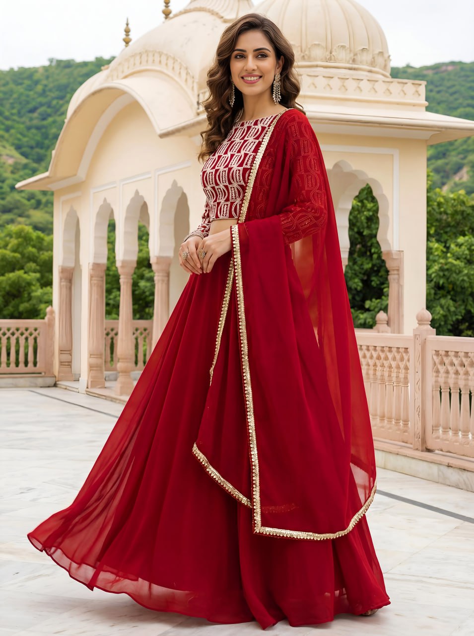 Graceful Red Georgette Indian Lehenga Choli for Wedding