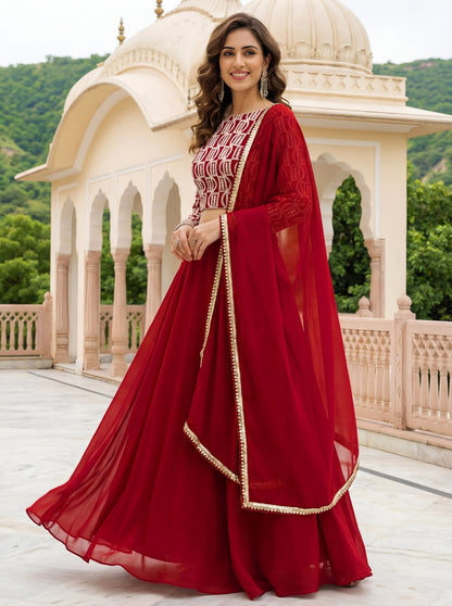 Graceful Red Georgette Indian Lehenga Choli for Wedding