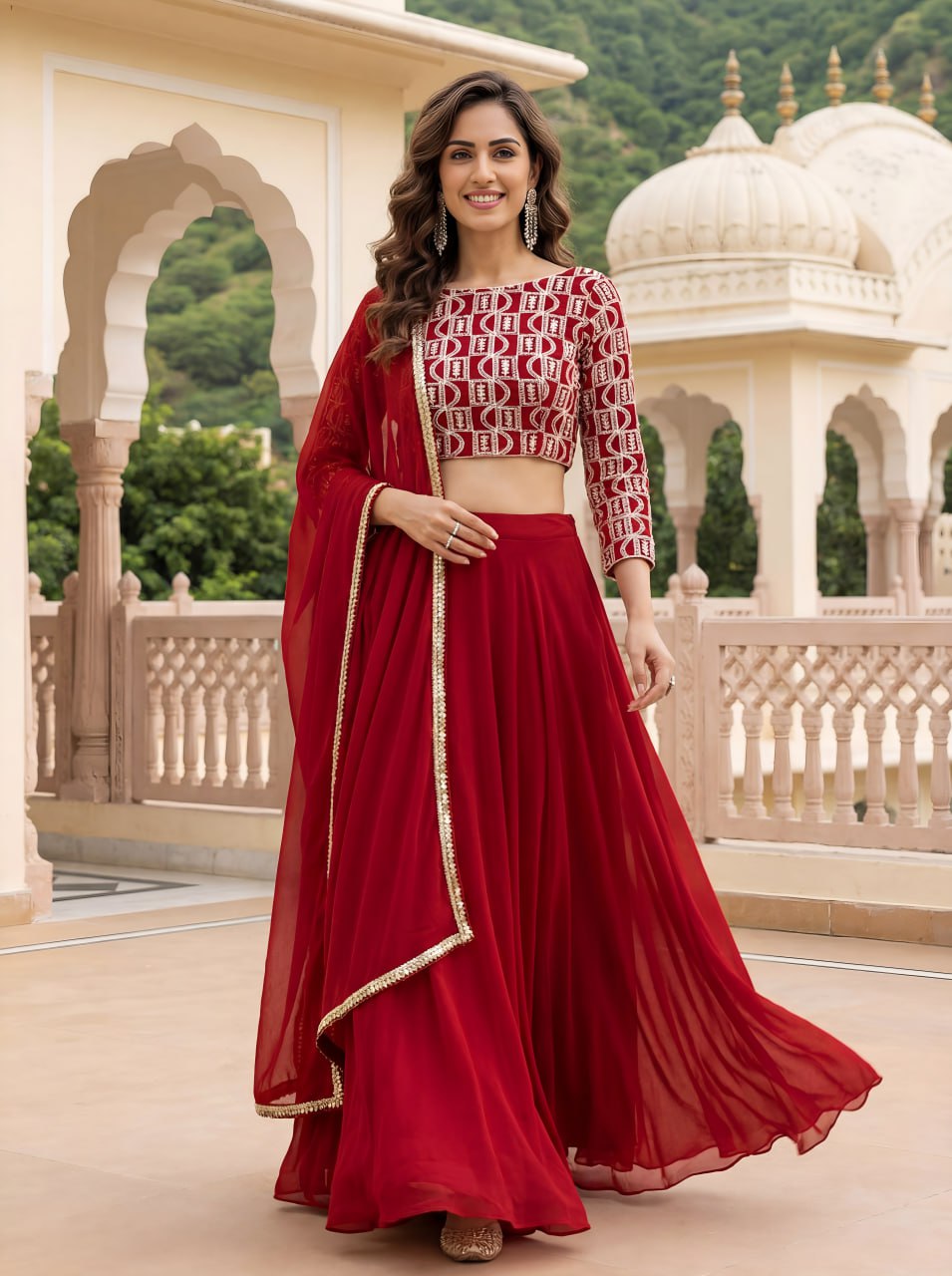 Graceful Red Georgette Indian Lehenga Choli for Wedding