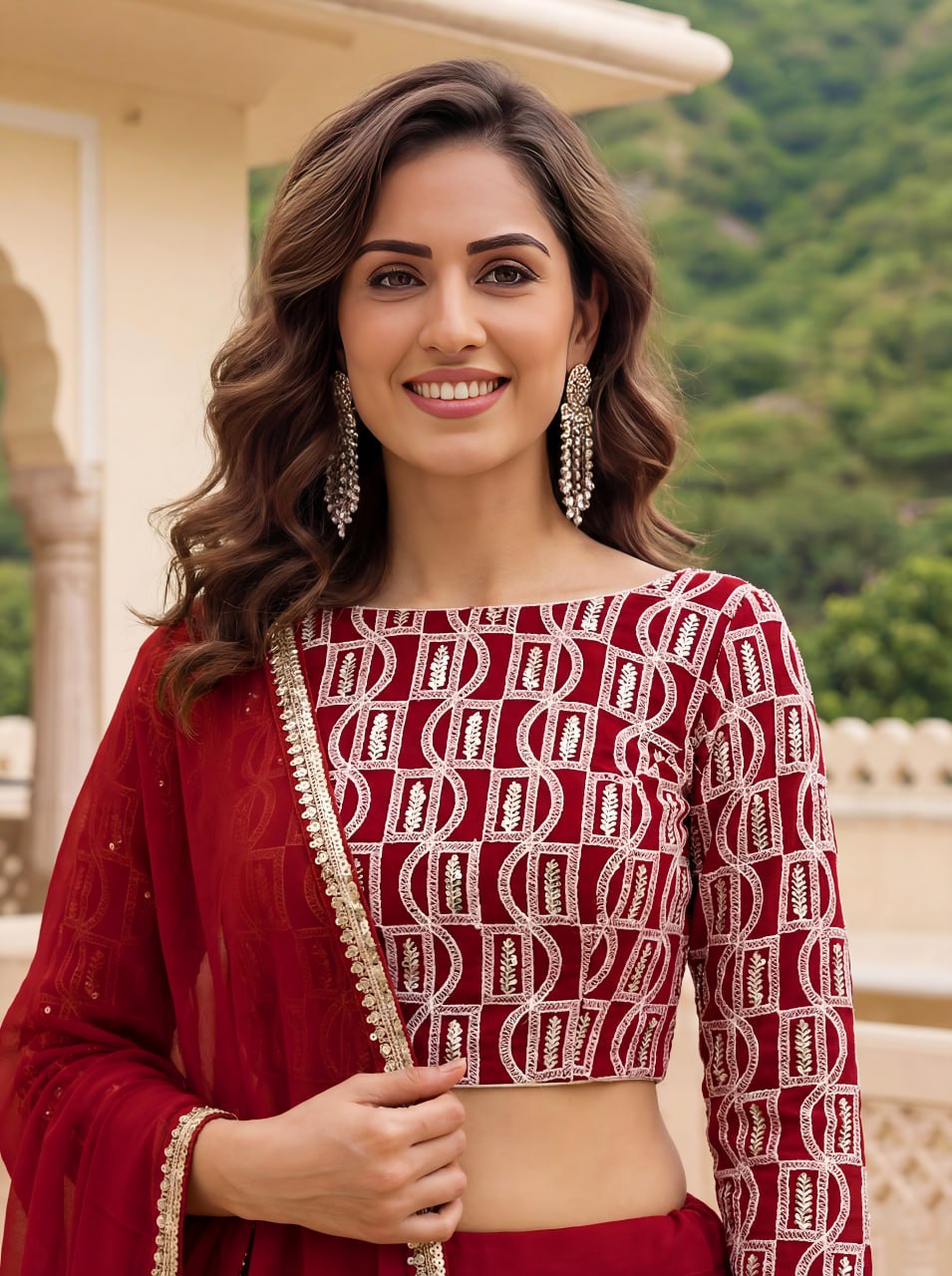 Graceful Red Georgette Indian Lehenga Choli for Wedding