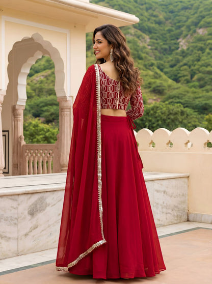 Graceful Red Georgette Indian Lehenga Choli for Wedding