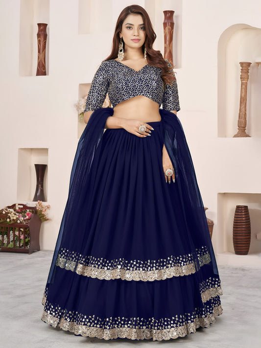 Bollywood Blue Georgette Embroidered Lehenga Choli