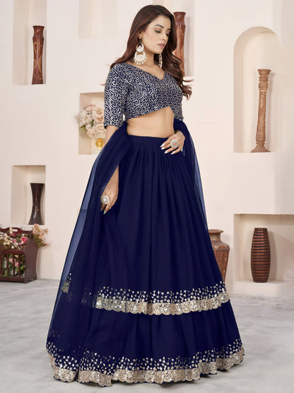 Bollywood Blue Georgette Embroidered Lehenga Choli