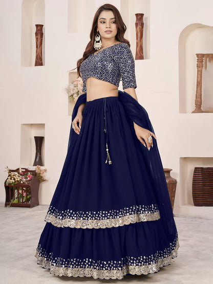 Bollywood Blue Georgette Embroidered Lehenga Choli