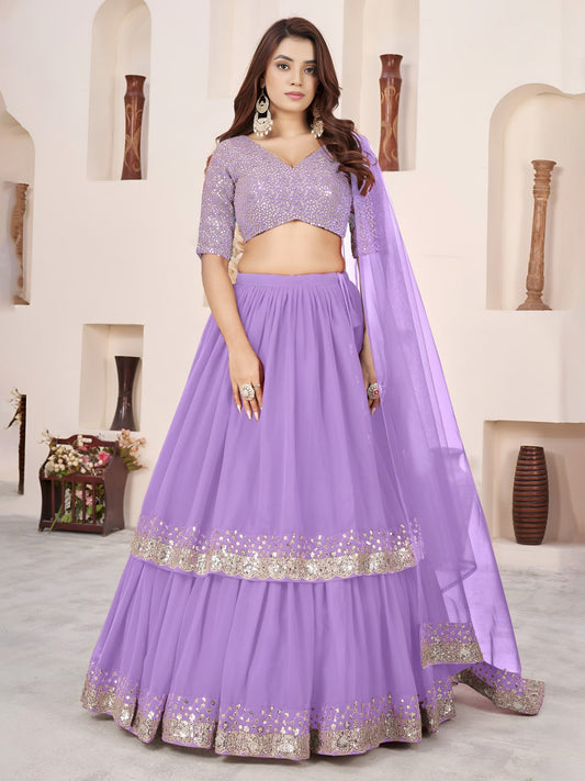Lavender Georgette Engagement Wear Lehenga Choli