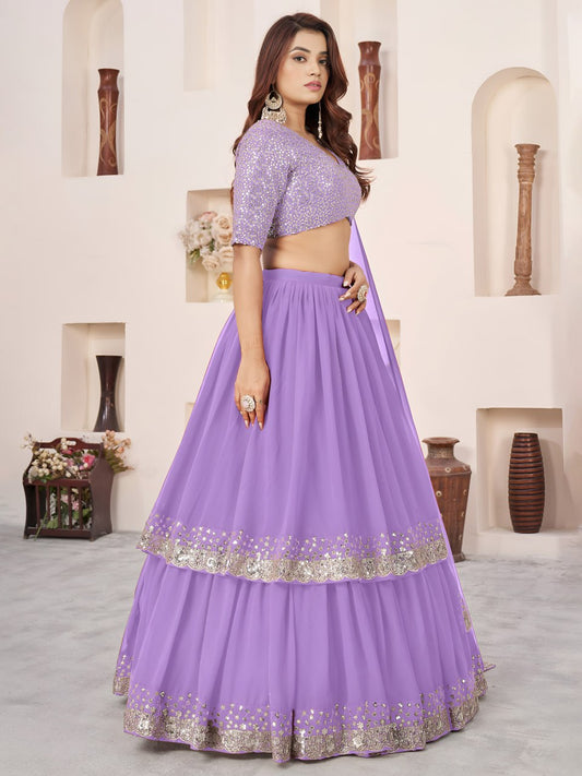 Lavender Georgette Engagement Wear Lehenga Choli