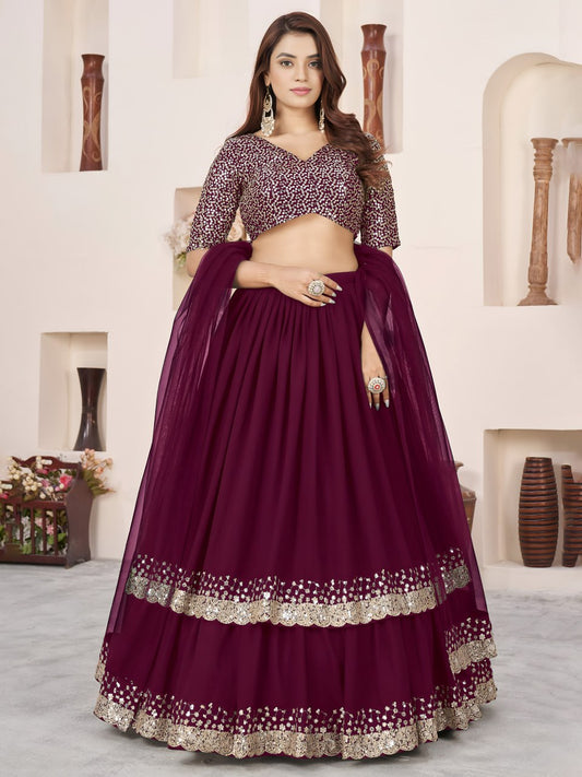 Stylish Purple Georgette Lehenga Choli for Bridesmaids
