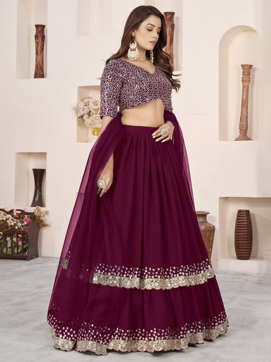 Stylish Purple Georgette Lehenga Choli for Bridesmaids