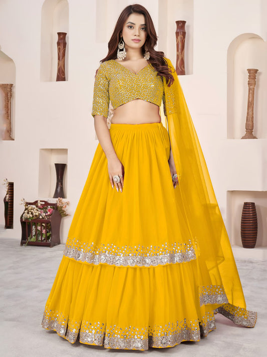 Designer Yellow Georgette Lehenga Choli for Haldi