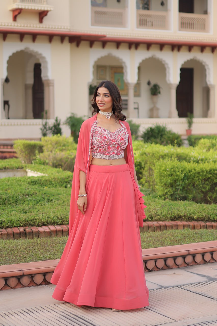 Peach Indo Western Style Lehenga Choli with Shrung