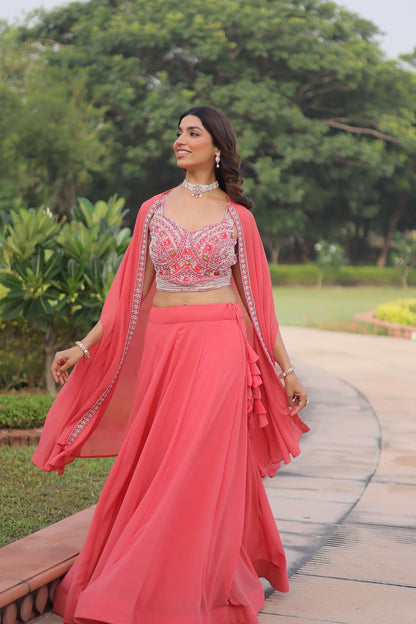 Peach Indo Western Style Lehenga Choli with Shrung