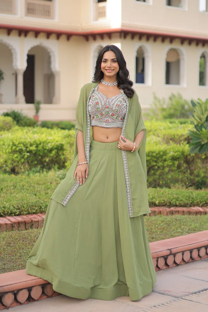 Green Indo Western Style Lehenga Choli with Shrung
