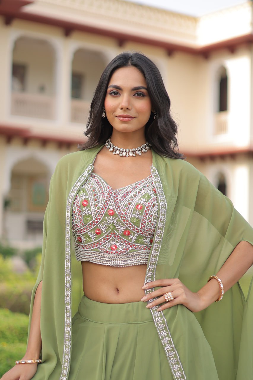 Green Indo Western Style Lehenga Choli with Shrung