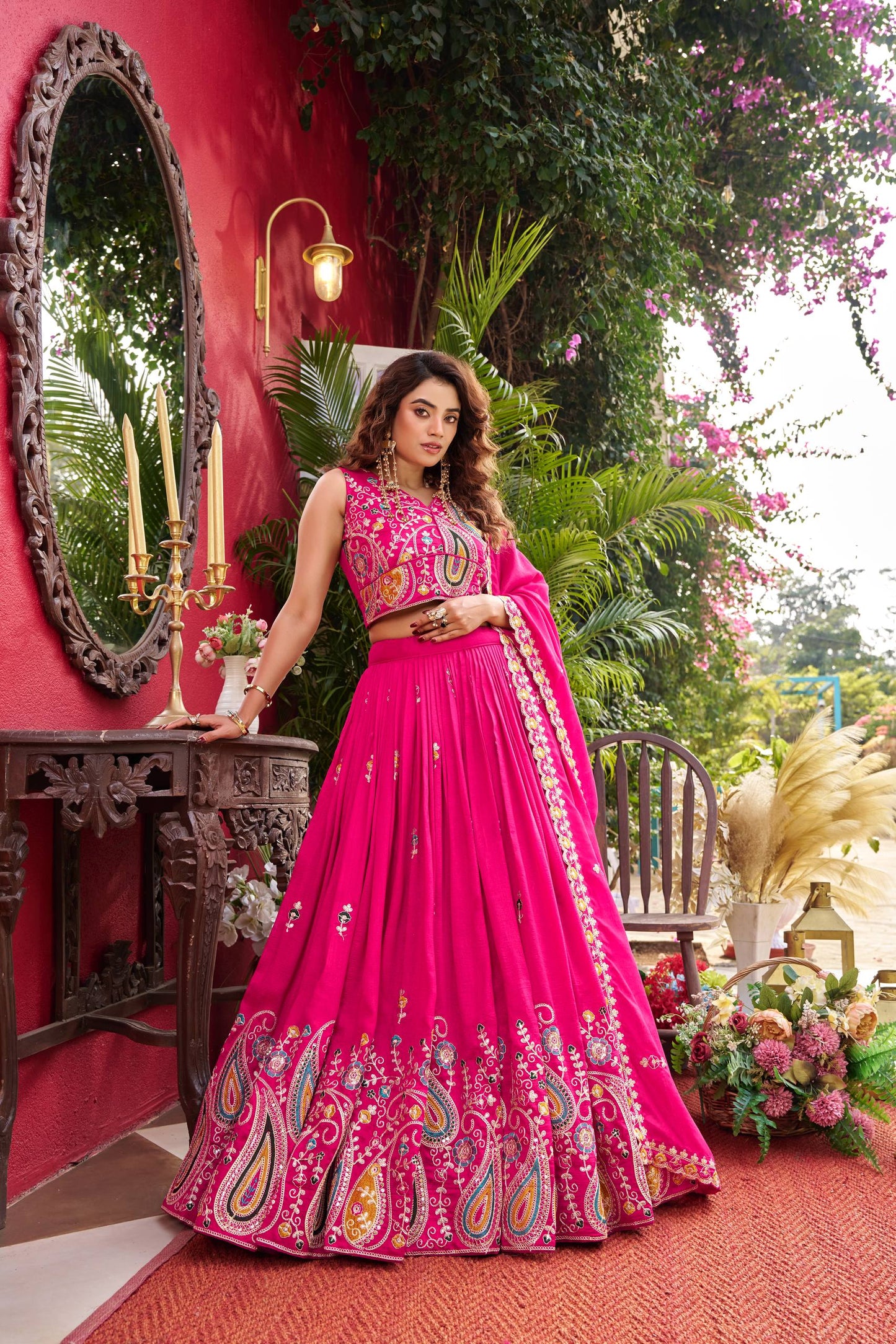 Pink Vichitra Ready to Wear Lehenga Choli for Wedding