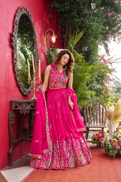 Pink Vichitra Ready to Wear Lehenga Choli for Wedding