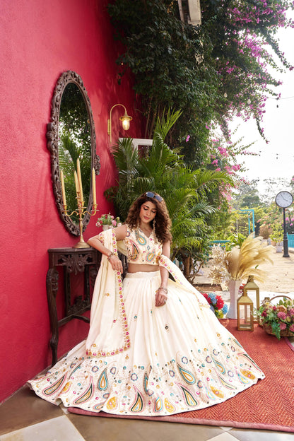 White Vichitra Ready to Wear Lehenga Choli for Reception