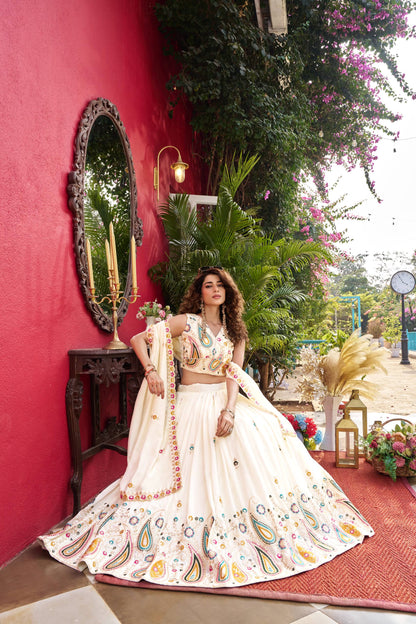 White Vichitra Ready to Wear Lehenga Choli for Reception