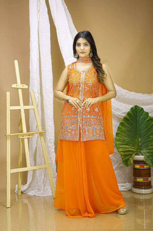 Orange Embroidered Work Sharara Suits for Eid