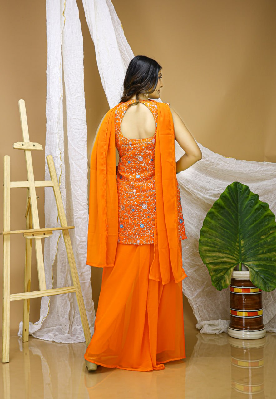 Orange Embroidered Work Sharara Suits for Eid