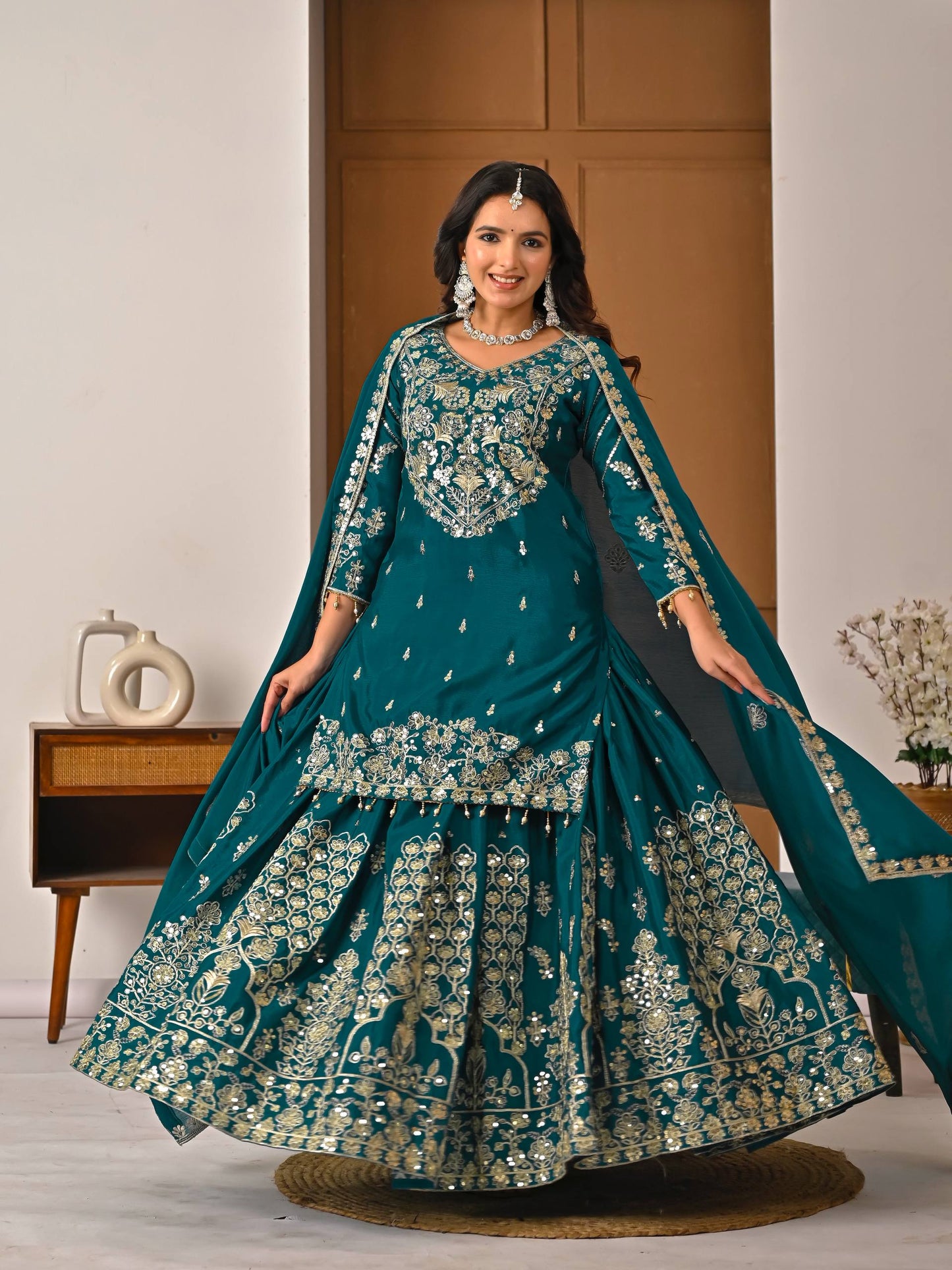 Ready to Wear Chinon Silk Top with Lehenga for Wedding