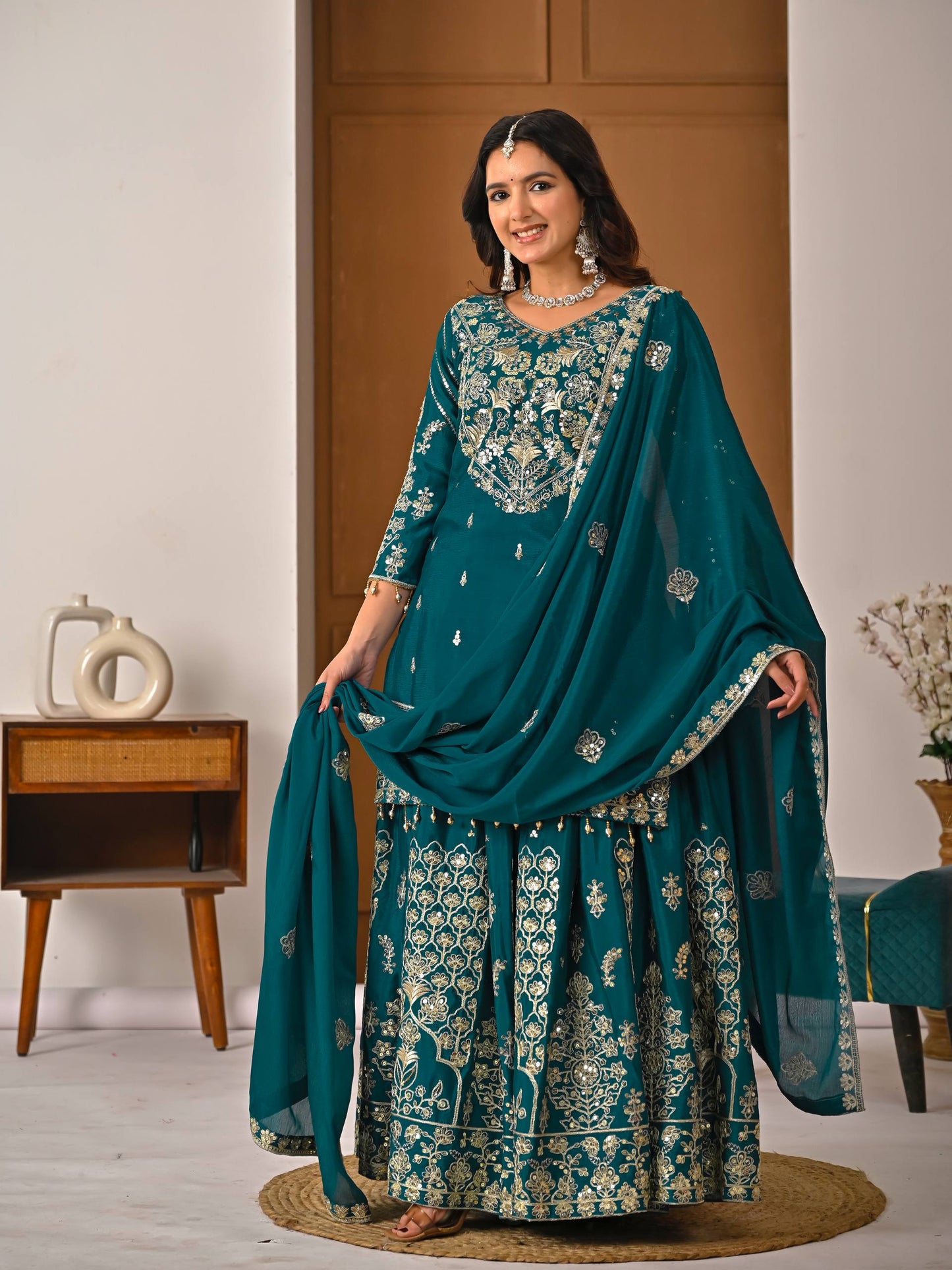 Ready to Wear Chinon Silk Top with Lehenga for Wedding
