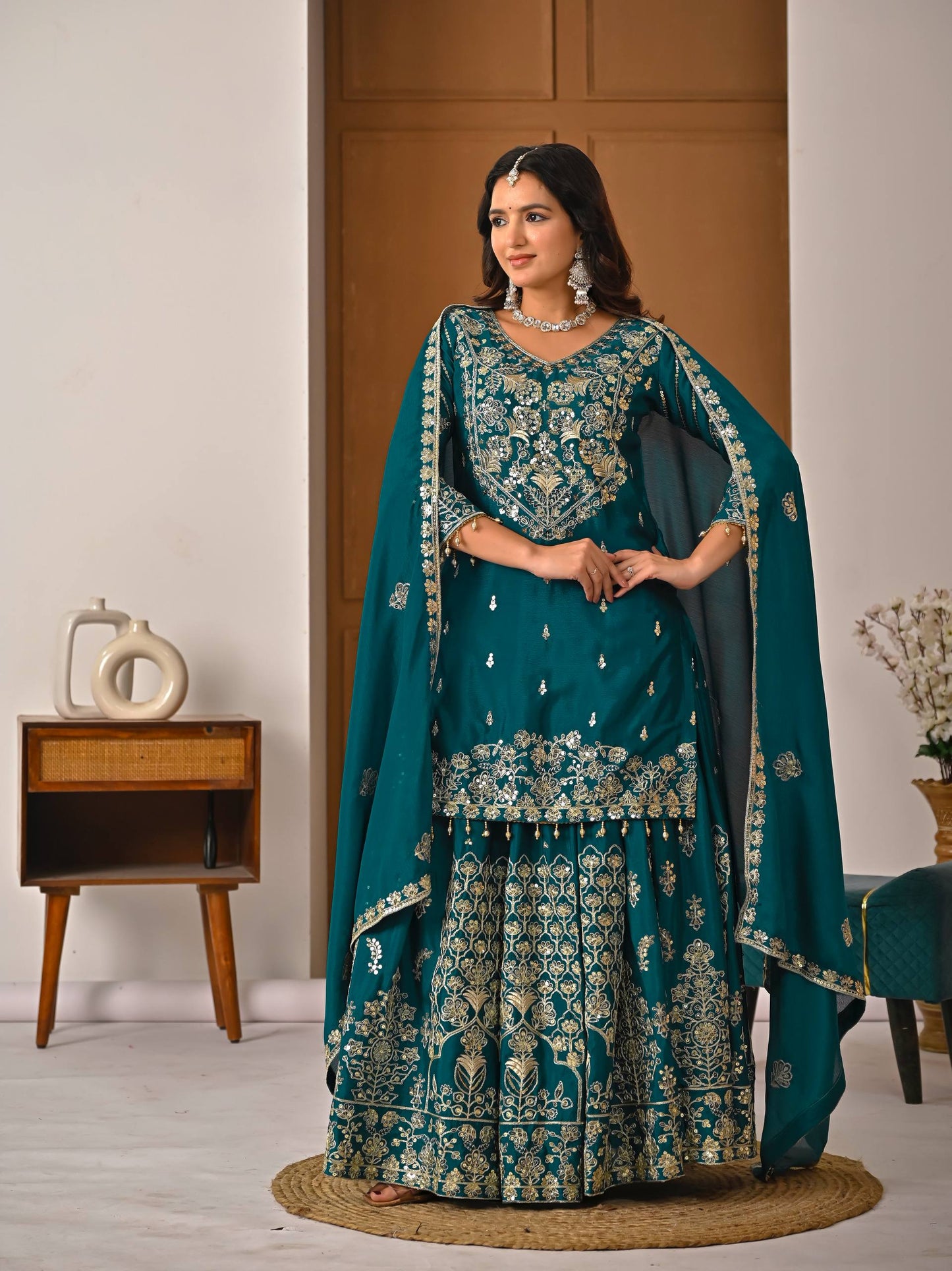 Ready to Wear Chinon Silk Top with Lehenga for Wedding