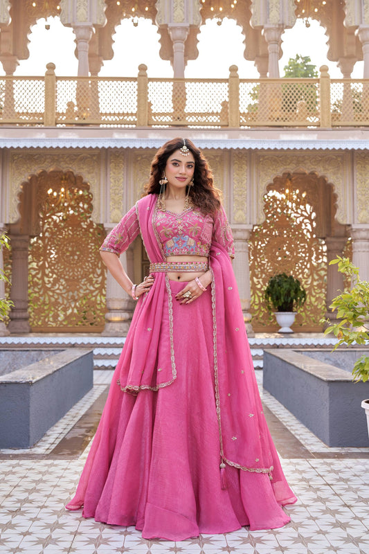 Pink Crunchy Bridesmaids Trendy Lehenga Choli Set