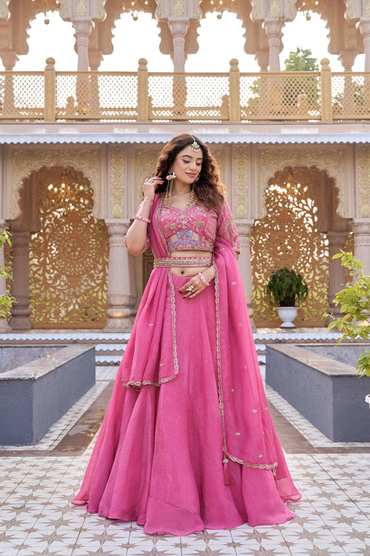 Pink Crunchy Bridesmaids Trendy Lehenga Choli Set