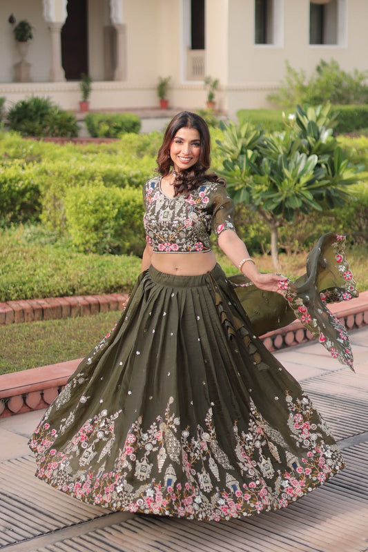 Green Gold Crush Bridesmaids Party Lehenga Choli