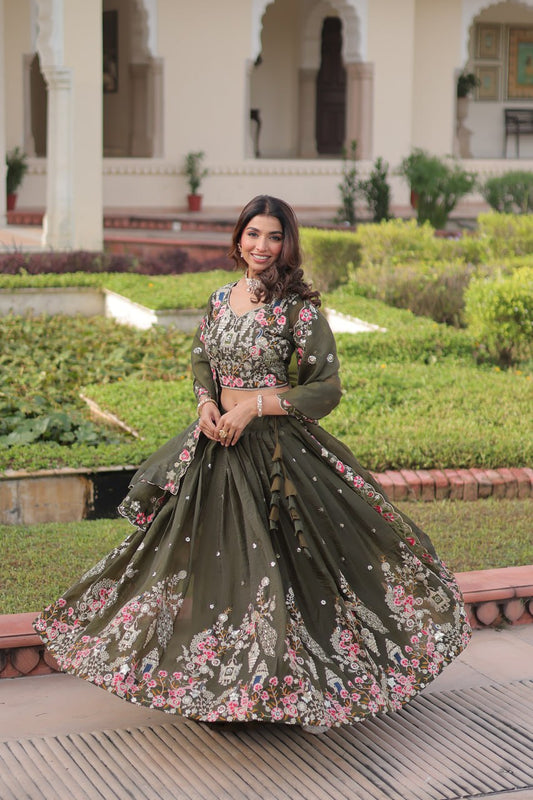 Green Gold Crush Bridesmaids Party Lehenga Choli