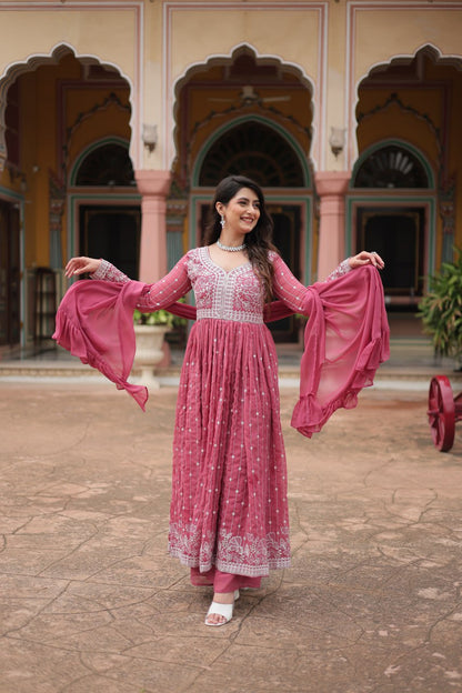 Pink Embroidered Work Kurti Palazzo Suits for Eid