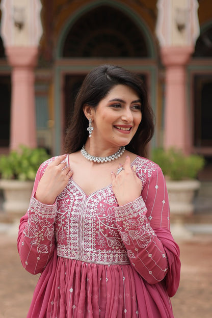 Pink Embroidered Work Kurti Palazzo Suits for Eid