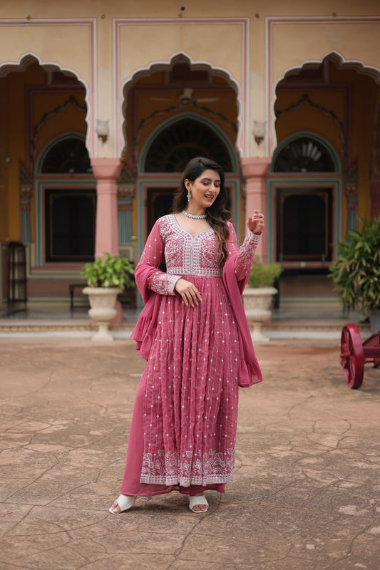 Pink Embroidered Work Kurti Palazzo Suits for Eid