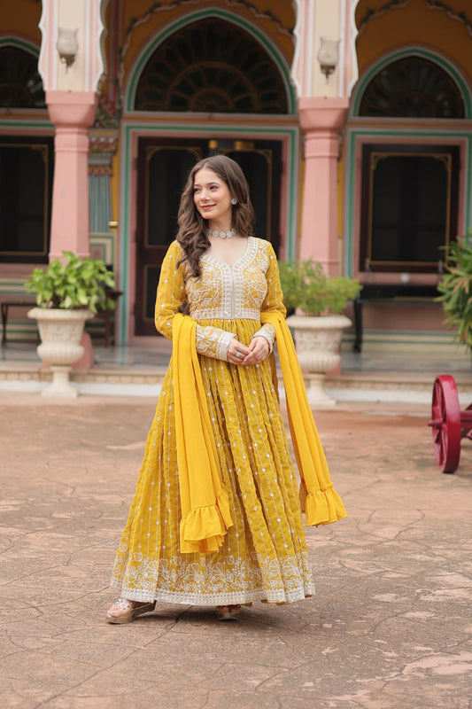 Yellow Embroidered Work Kurti Palazzo Suits for Haldi