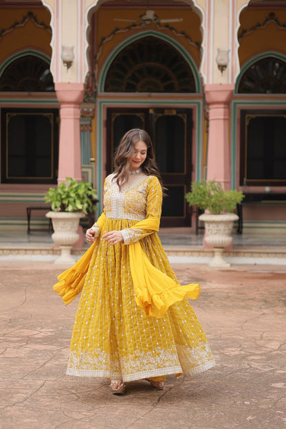 Yellow Embroidered Work Kurti Palazzo Suits for Haldi