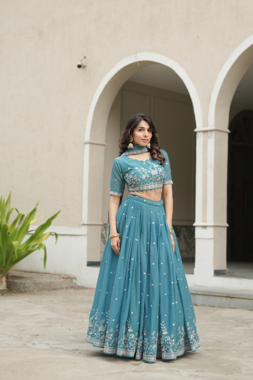 Sky Blue Georgette Ready to Wear Bridesmaids Lehenga Choli