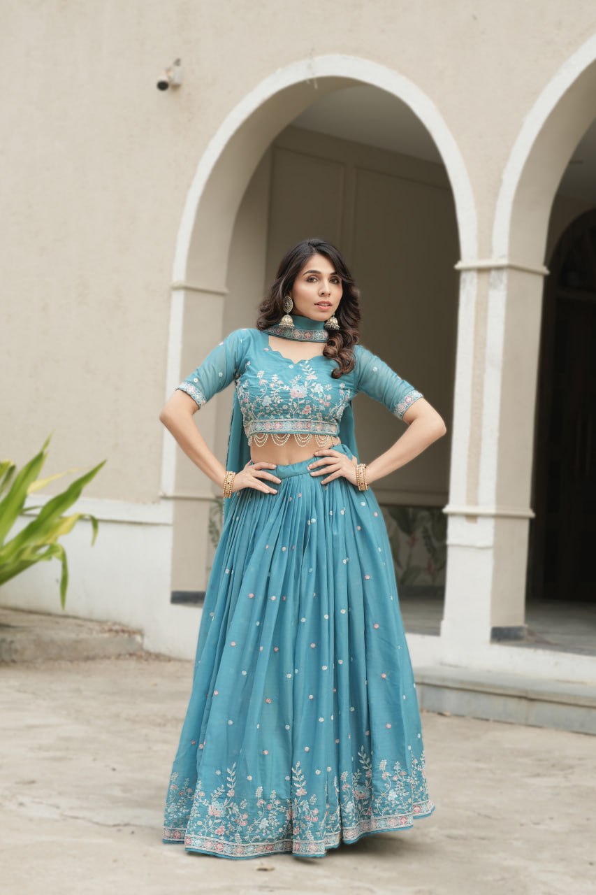 Sky Blue Georgette Ready to Wear Bridesmaids Lehenga Choli