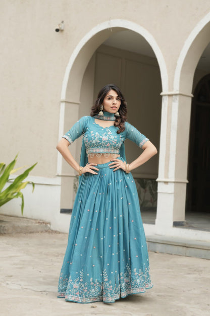 Sky Blue Georgette Ready to Wear Bridesmaids Lehenga Choli