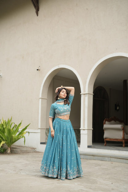 Sky Blue Georgette Ready to Wear Bridesmaids Lehenga Choli